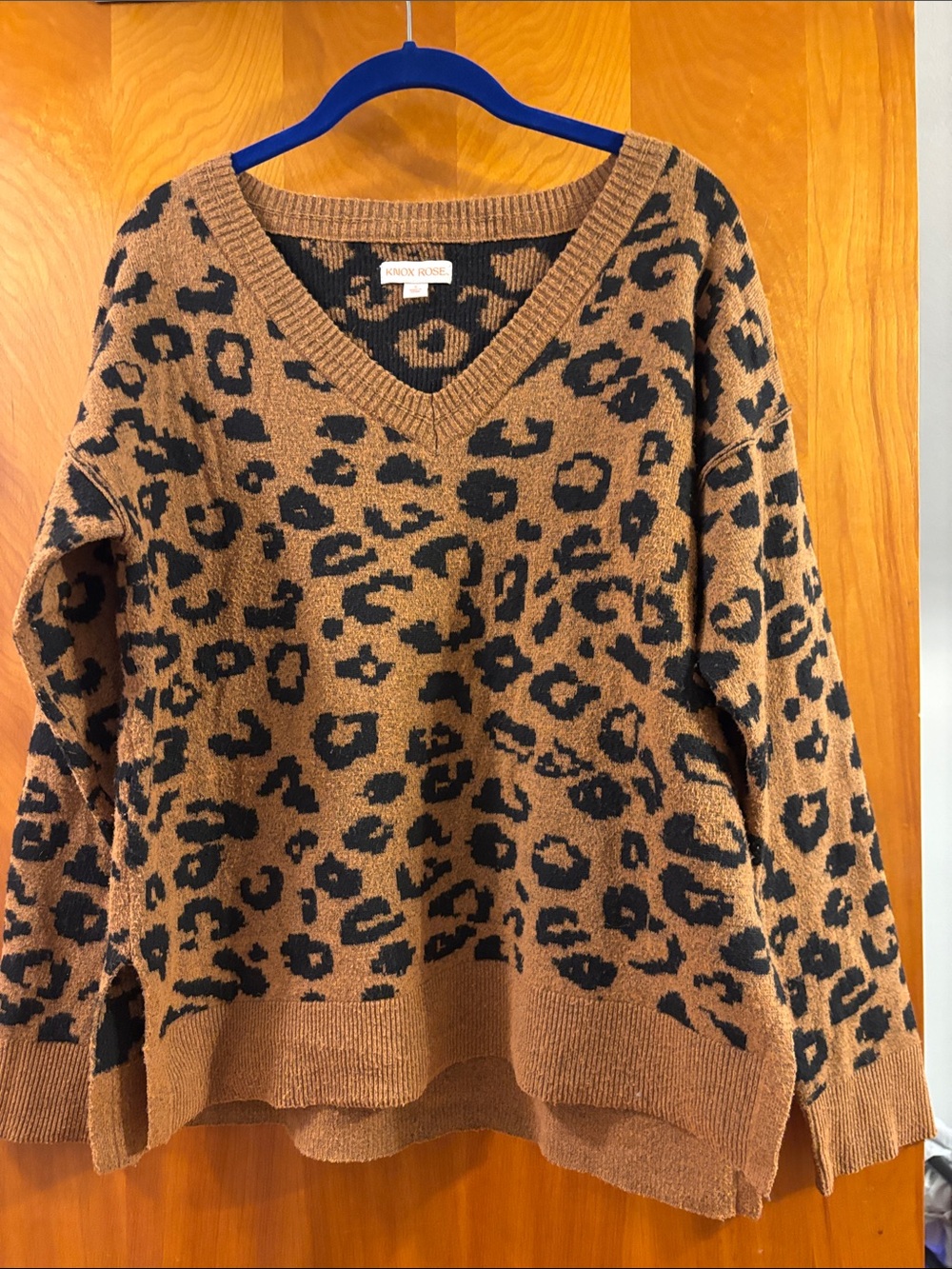 Knox Rose Leopard V-Neck Sweater in Brown and Black